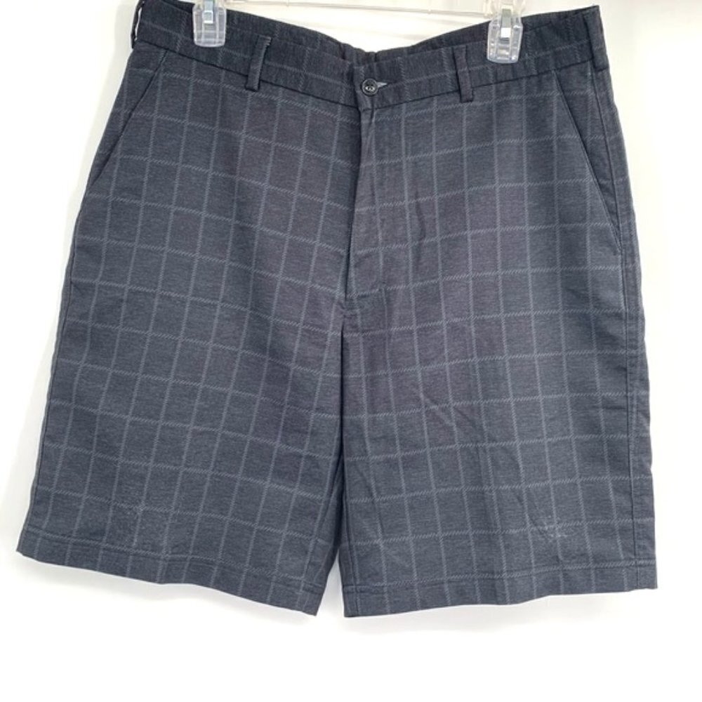 PEBBLE BEACH Shorts Golf Plaid Grey 34 Flat Front